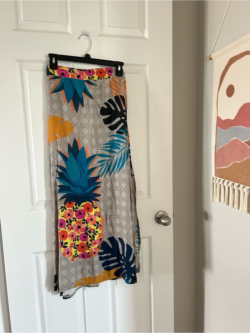 Tropical Pineapple Maxi Skirt - Gray, Teal, Yellow, Pink